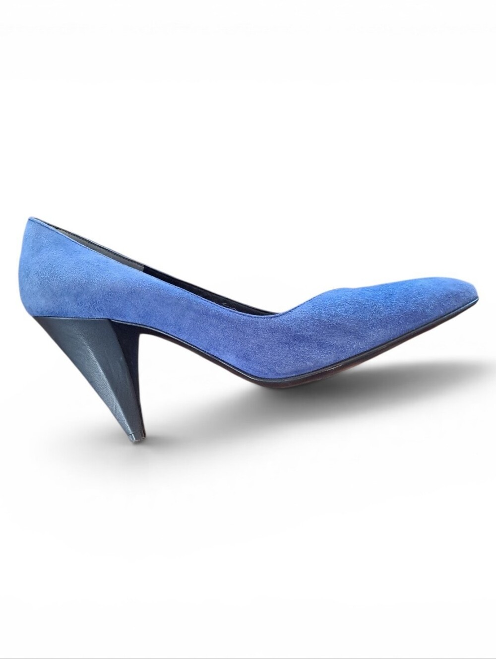 Bruno Magli Italy Vero Cuoio Bologna Perwinkle Blue Suede Wood Heel 8 1 /2 Aa - Picture 3 of 3